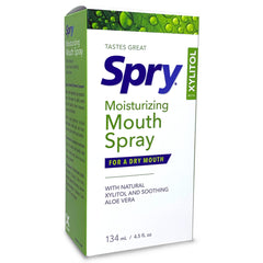Close-up of Spry Xylitol Dry Mouth Spray mist