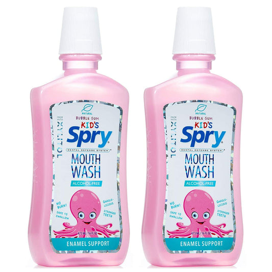 Spry Natural Xylitol Mouthwash Bubble Gum flavor bottle front view (16 fl oz)