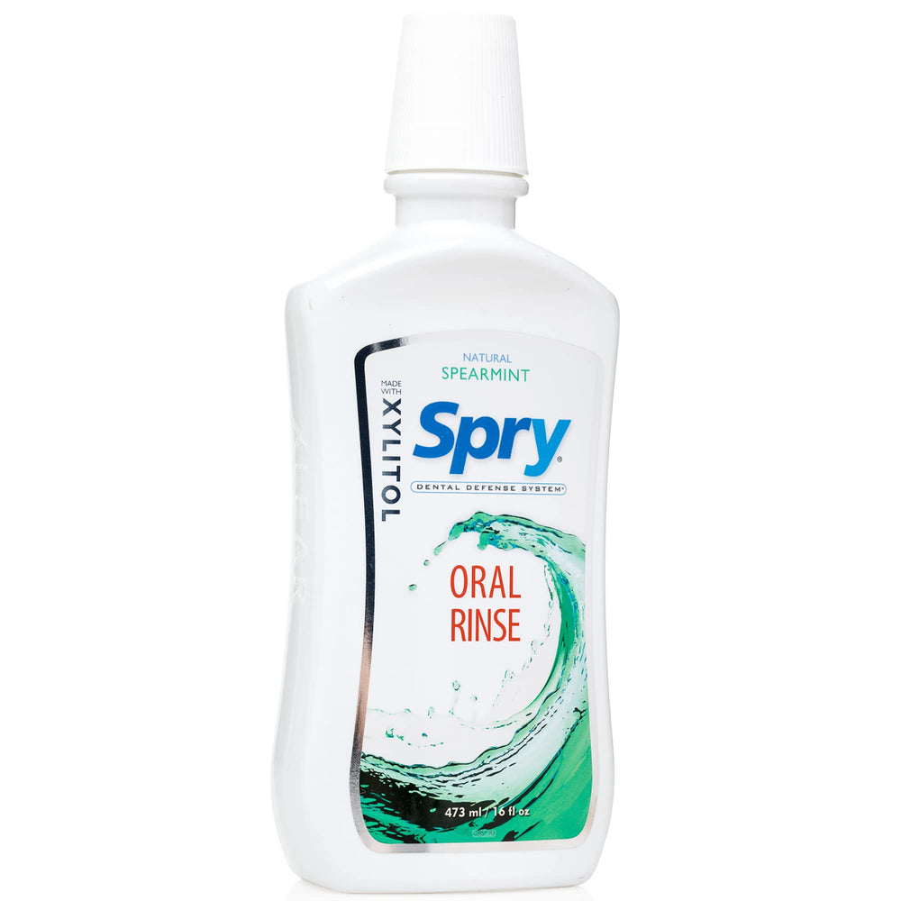 Spry mouthwash Spearmint 16 oz bottle in a 2-pack on a bathroom counter
