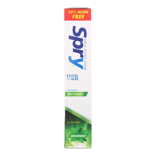 Spry Xylitol Toothpaste 5oz packaging with spearmint flavor