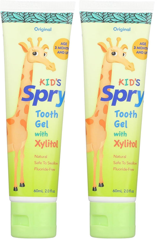 Spry Natural Xylitol Toothpaste for Babies and Kids – Fluoride Free, 2 oz tubes in a pack of two