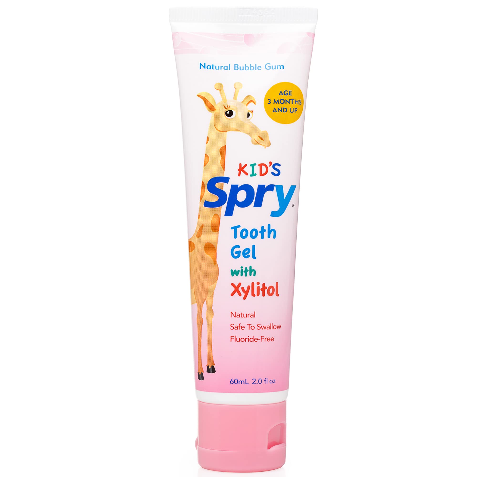 Spry Natural Xylitol Toothpaste Bubble Gum flavor for babies, toddlers and kids, 2 oz tube