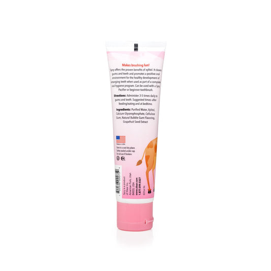 Front packaging of Spry fluoride-free xylitol toothpaste for children, 2 oz