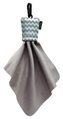 Spudz 6x6 gray chevron microfiber cloth attached to a closable neoprene pouch