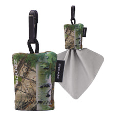 SPUDZ Classic microfiber lens cleaner with clip-on neoprene pouch in Alpine Mountain Camo