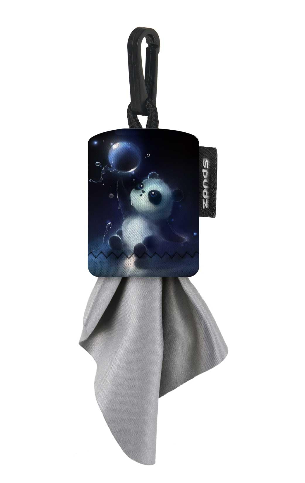 SPUDZ Classic Microfiber Cloth peeking from neoprene travel pouch
