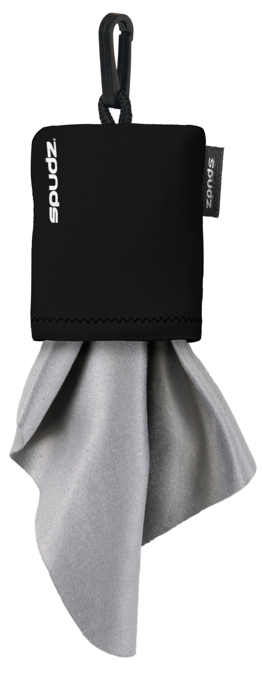 SPUDZ Classic microfiber cloth peeking from neoprene clip-on pouch