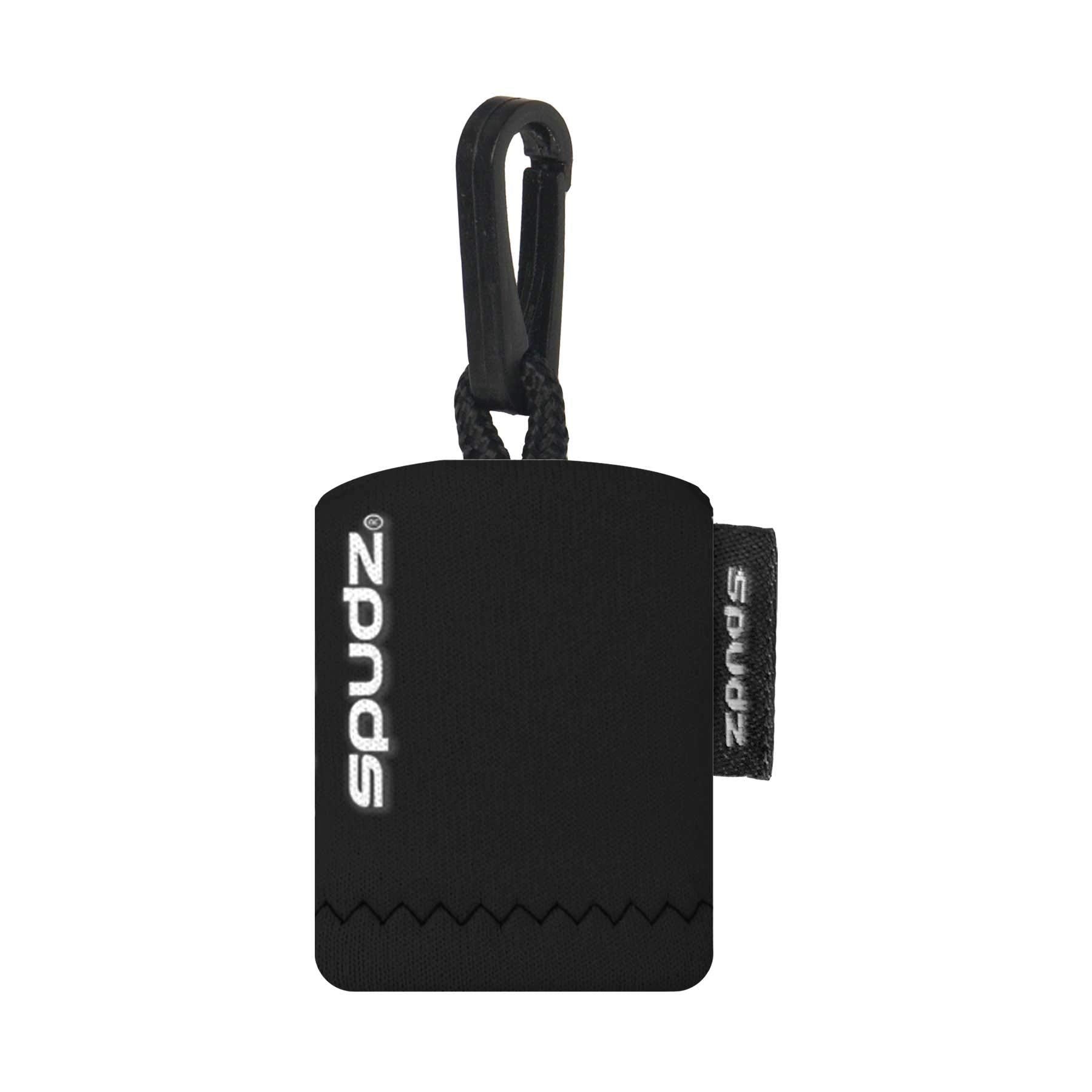 SPUDZ Classic Microfiber Lens Cleaner with clip-on pouch in black, 6x6 inches