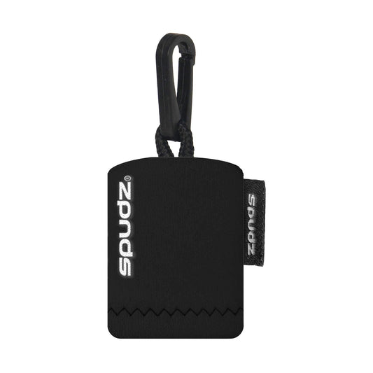 SPUDZ Classic Microfiber Lens Cleaner with clip-on pouch in black, 6x6 inches