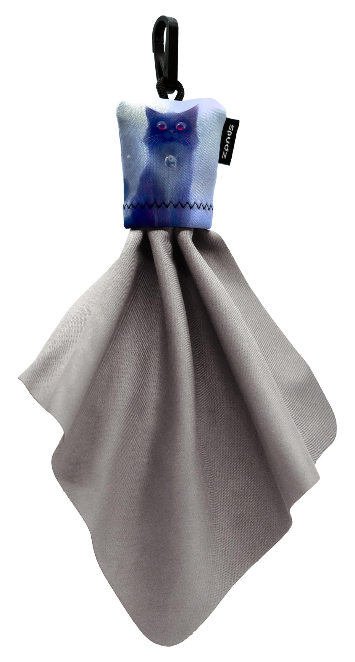 SPUDZ Classic microfiber lens cleaner with clip-on pouch – front view
