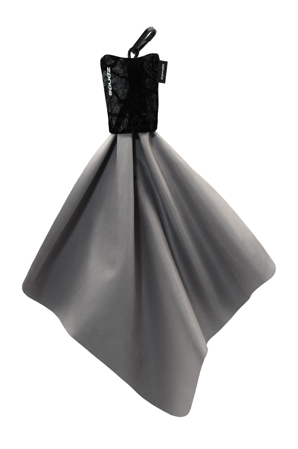 SPUDZ Classic Microfiber Lens Cleaner inside its clip-on travel pouch