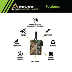 Clip-on pouch attached to binoculars harness for easy access