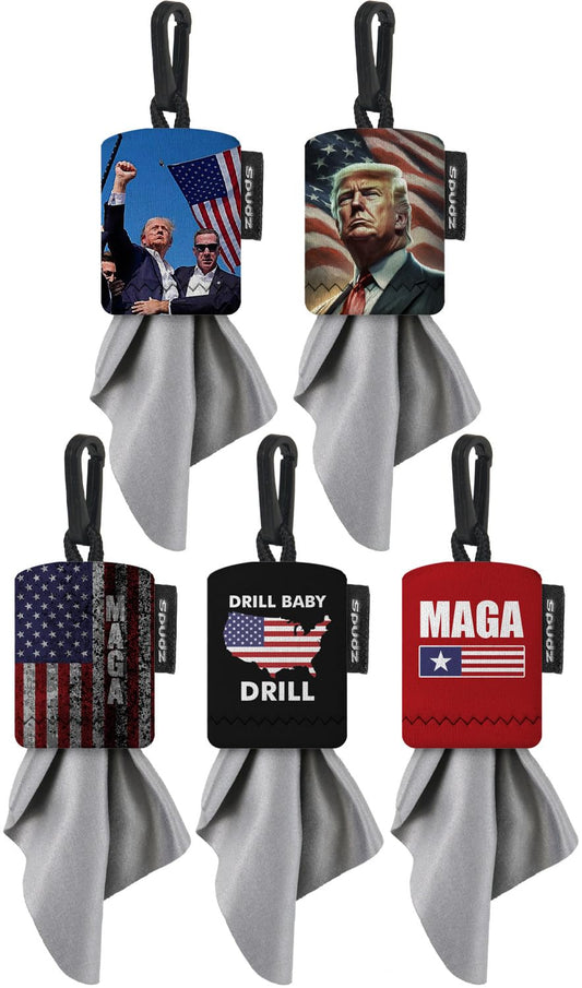 Spudz Classic Trump MAGA Variety Pack with five microfiber towels and neoprene pouches