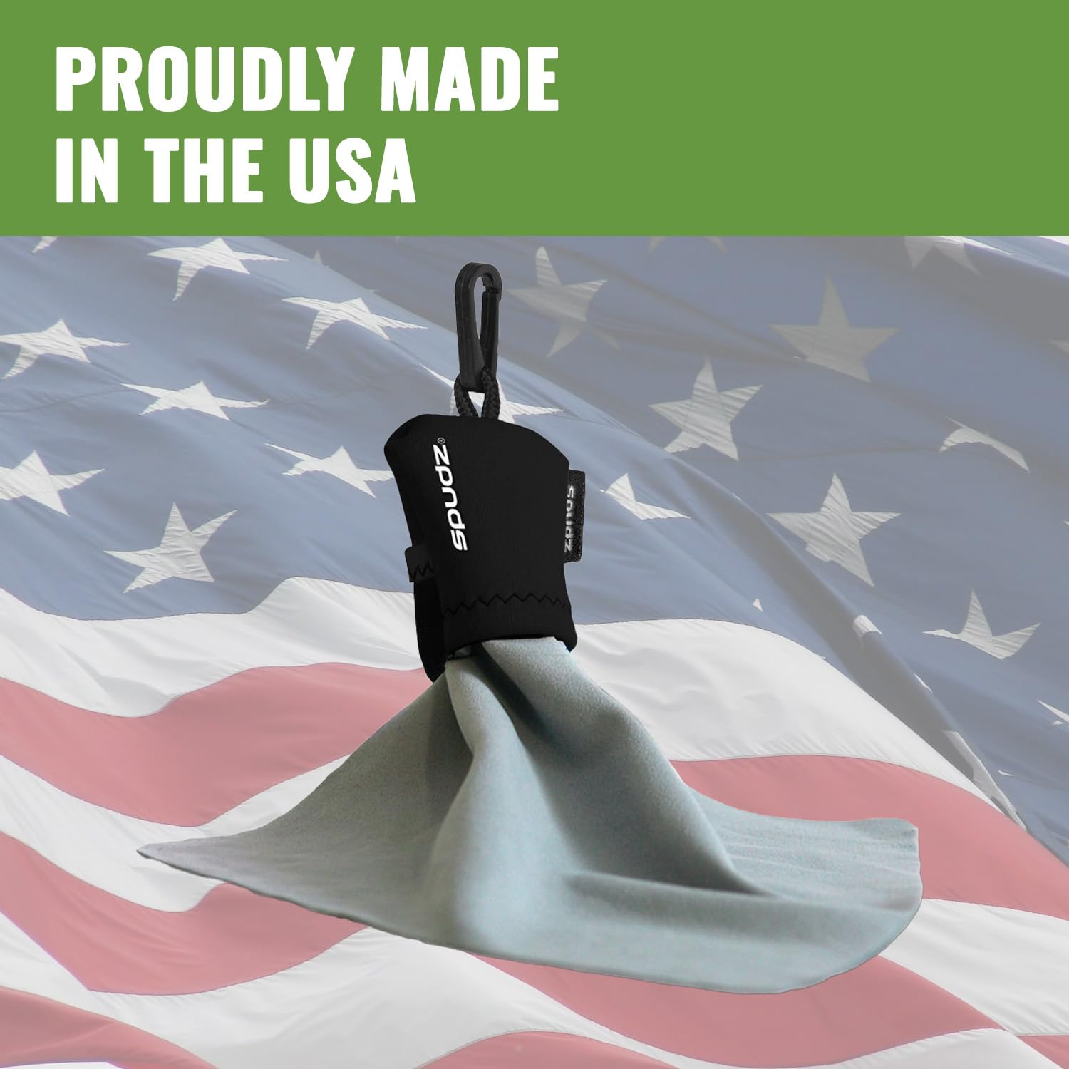 Plastic travel clip attached to SPUDZ clip-on pouch