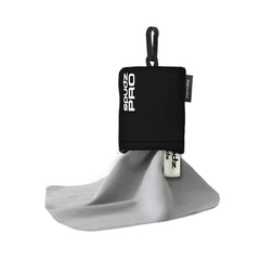 SPUDZ Pro 10x10 microfiber cloth attached to a closed-bottom neoprene pouch