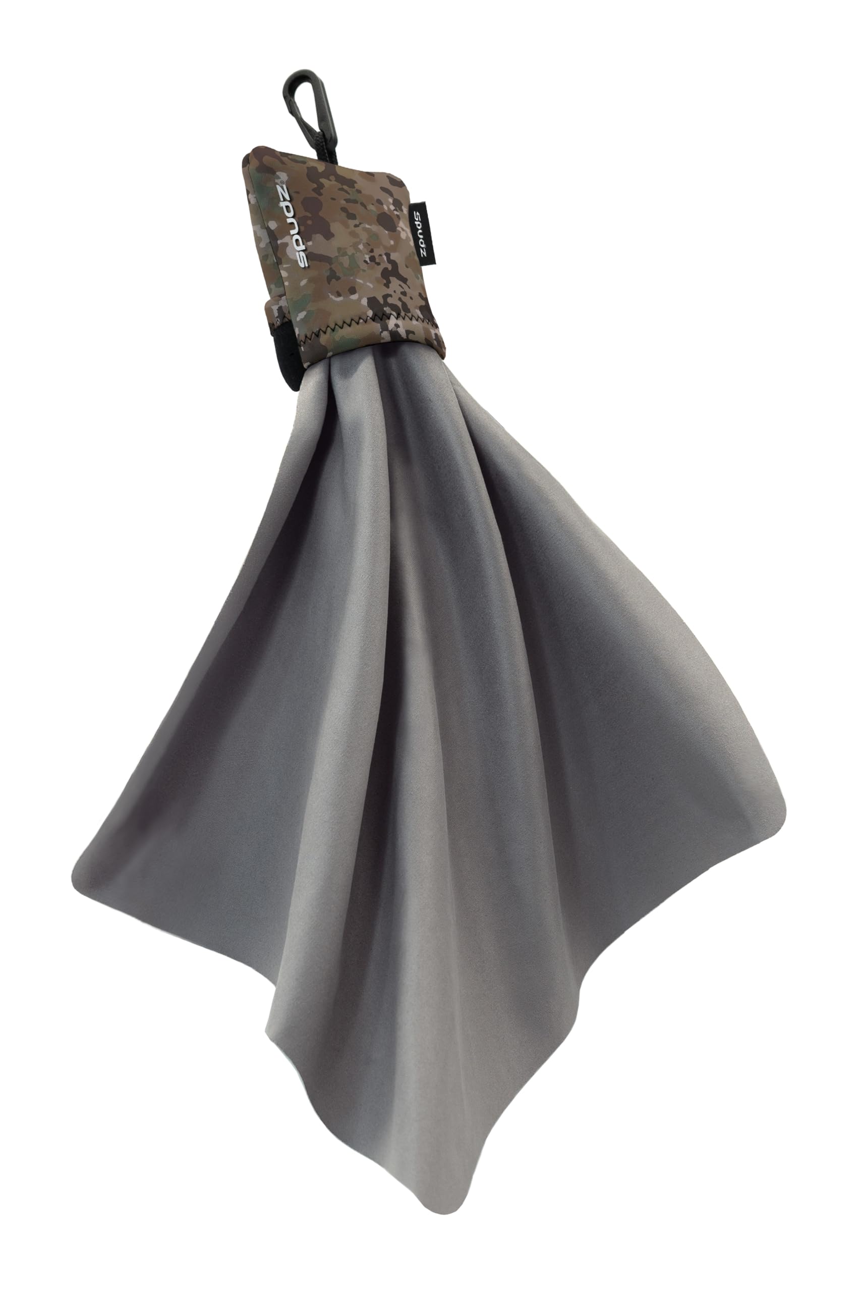 SPUDZ Ultra 20 D-14 Multi Cam microfiber cloth attached to closable neoprene pouch