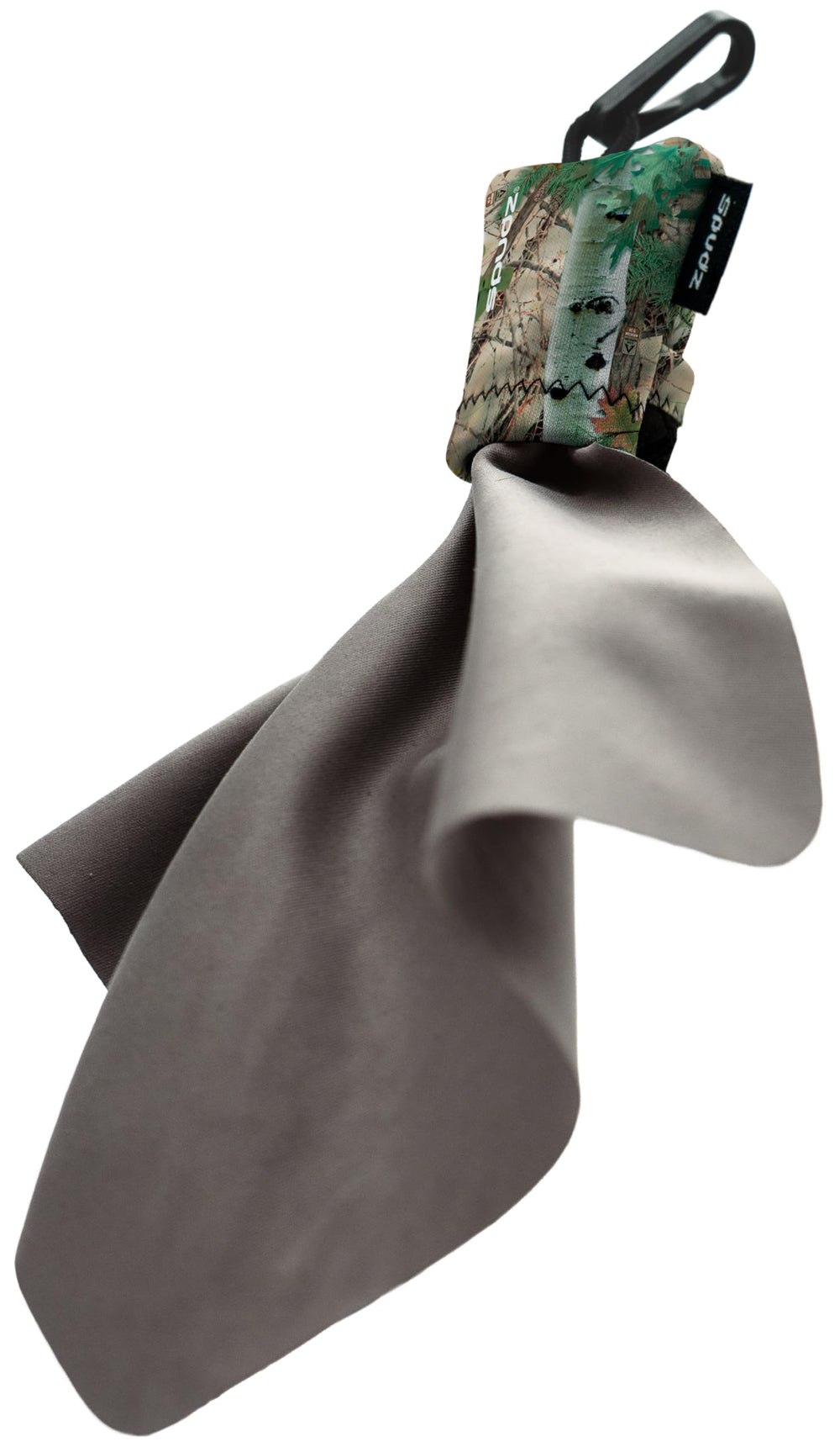 SPUDZ Ultra microfiber lens cleaner in Alpine Mountain Camo with closable 6x6 inch pouch