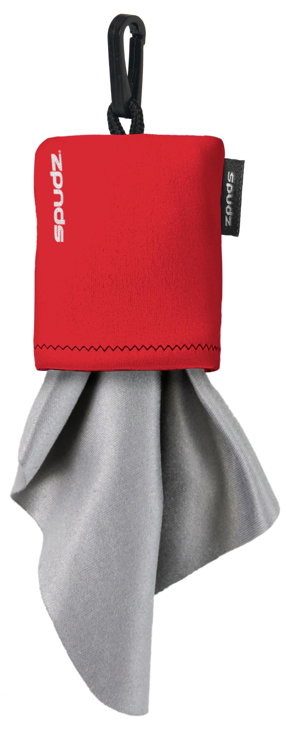 SPUDZ Ultra microfiber cloth inside red closable neoprene pouch