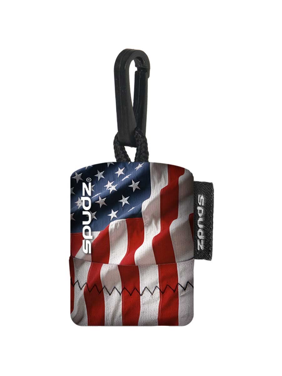 SPUDZ Ultra microfiber lens cleaner with closable neoprene pouch and USA flag design