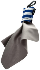 SPUDZ Ultra navy stripes 6x6 inch microfiber cloth attached to closable neoprene pouch