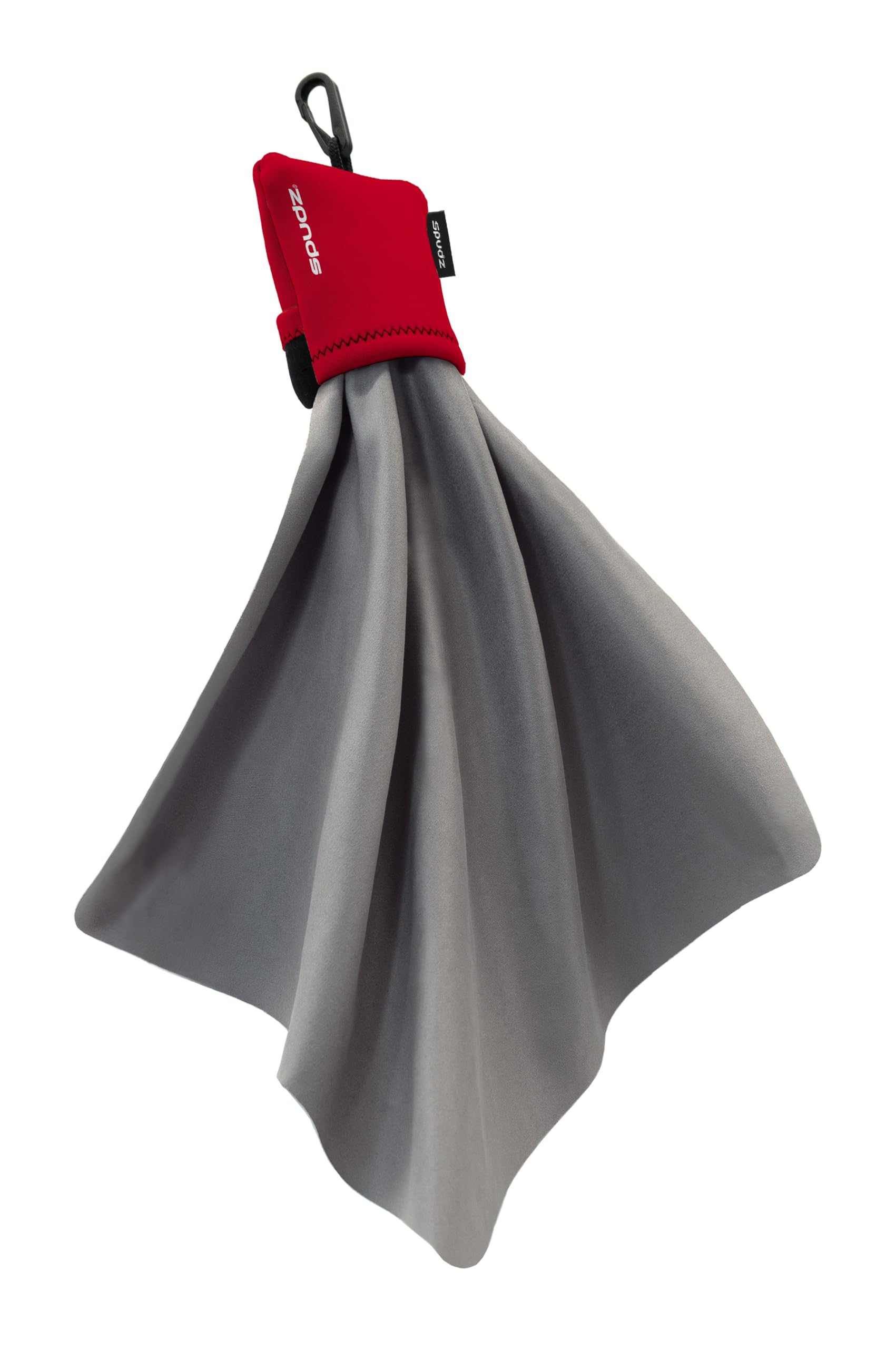 SPUDZ Ultra microfiber cloth attached to red closable neoprene pouch