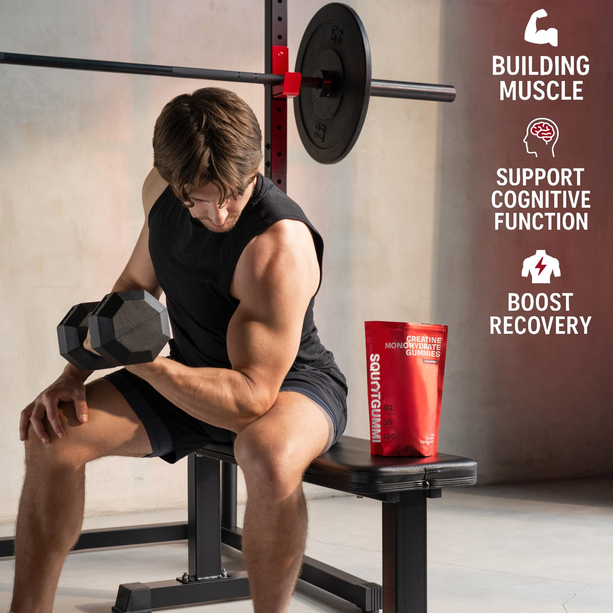 Gummies used in a gym setting to support strength and recovery