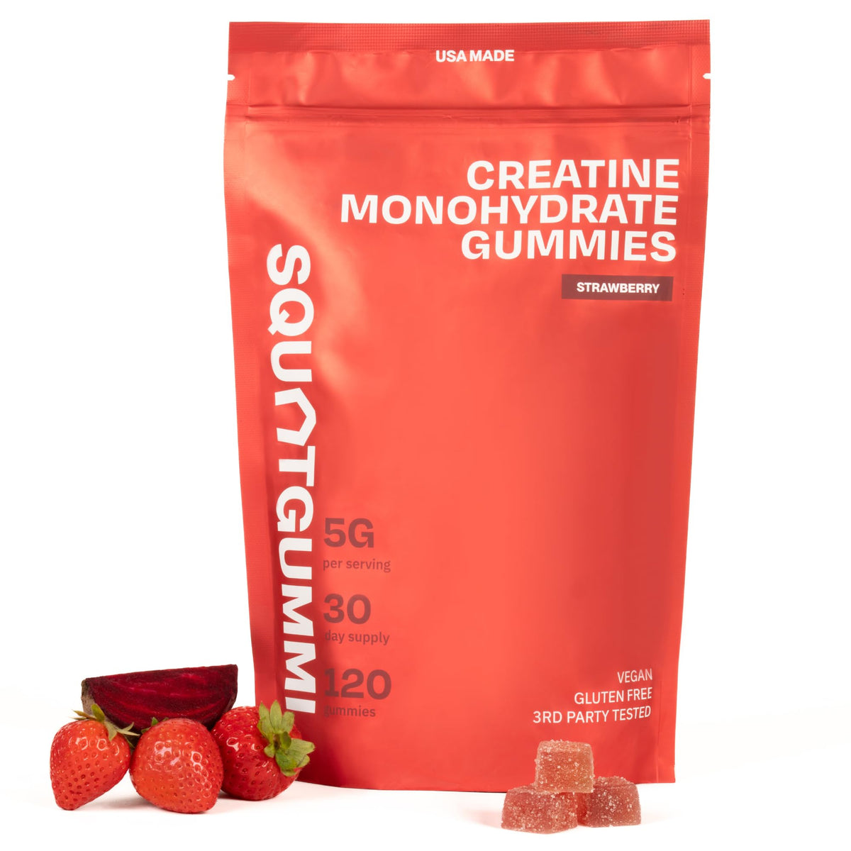 Strawberry SquatGummi Creatine Monohydrate Gummies - 120 count, USA made