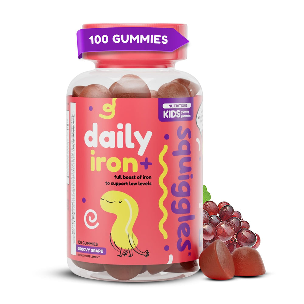 Squiggles Kids Daily Iron+ Gummies bottle - front view