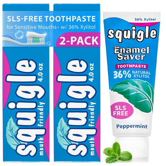 Squigle Enamel Saver Toothpaste tube on white background