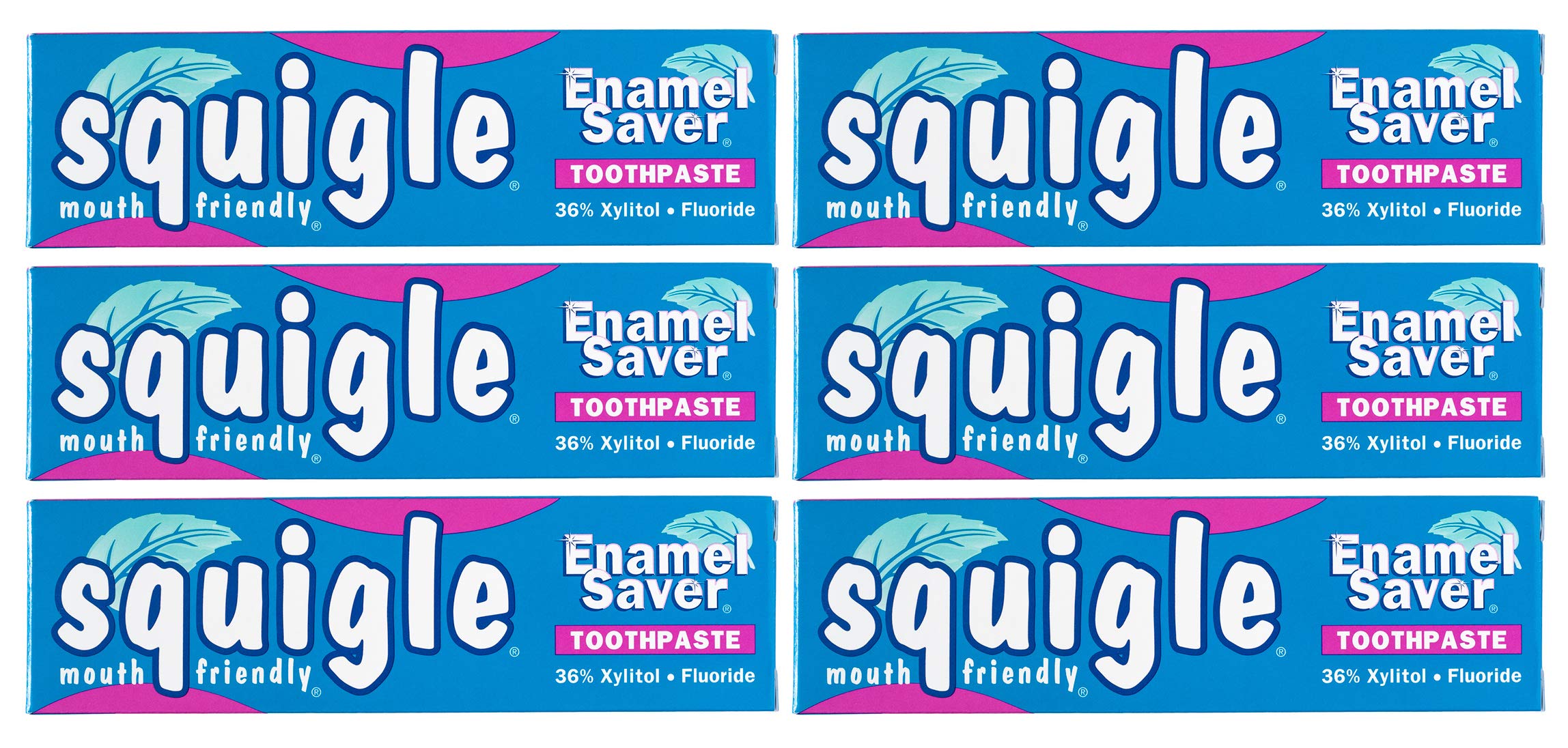 Squigle Enamel Saver Toothpaste 6-pack box front view