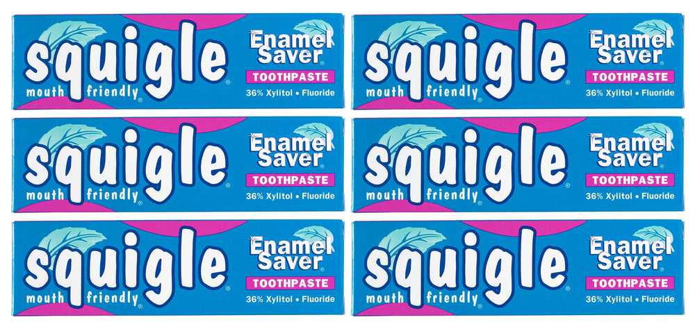 Squigle Enamel Saver Toothpaste 6-pack box front view