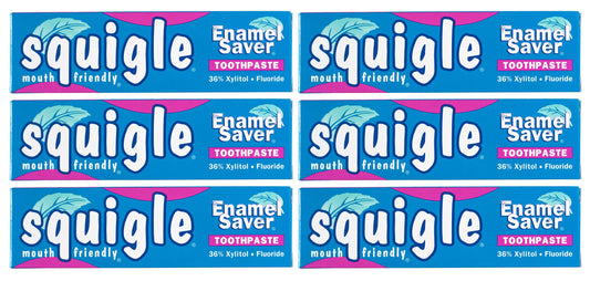 Squigle Enamel Saver Toothpaste 6-pack box front view