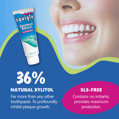 Close-up of toothpaste tube showing SLS-free label