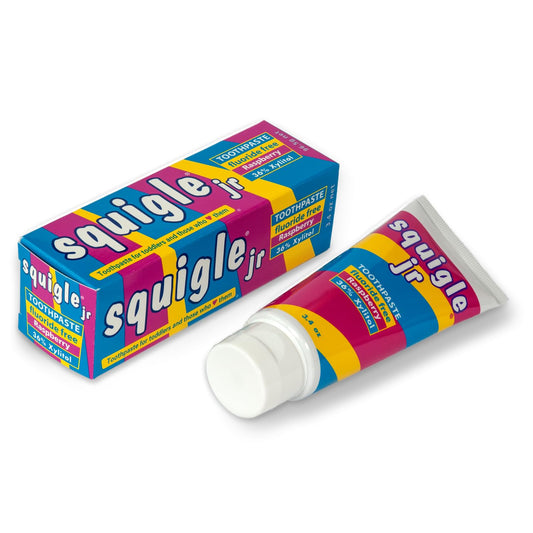 Squigle Jr toothpaste travel size tube for infants and toddlers