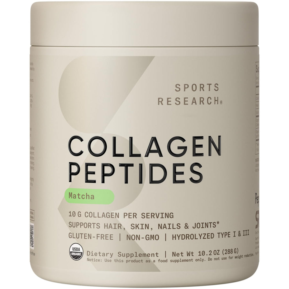 Sports Research Collagen Peptides with Organic Matcha powder tub