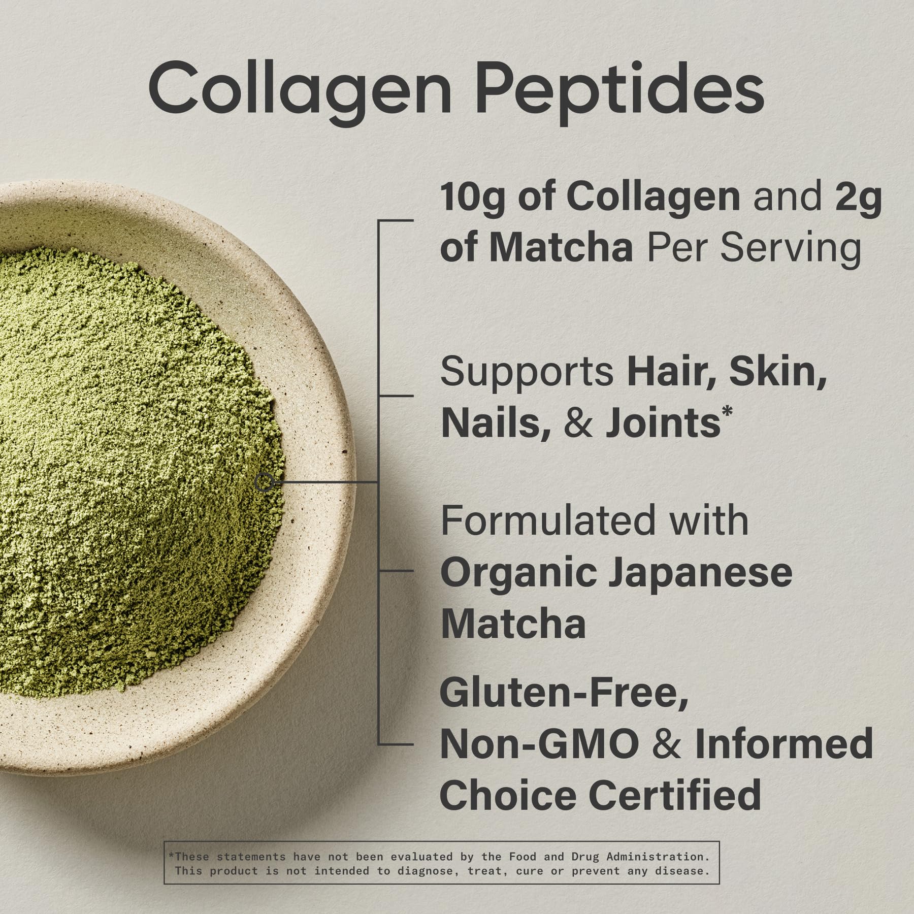 Label highlights: Type I & III collagen and matcha