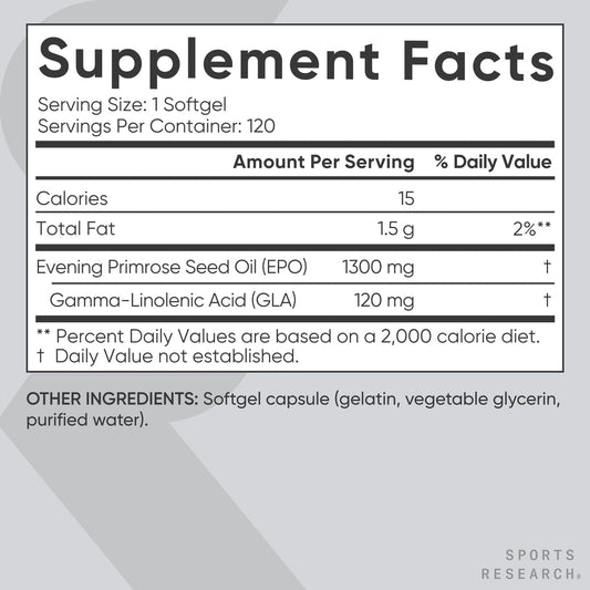 Close-up of Evening Primrose Oil softgels showing 1300mg