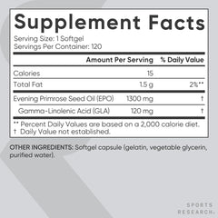 Close-up of Evening Primrose Oil softgels showing 1300mg