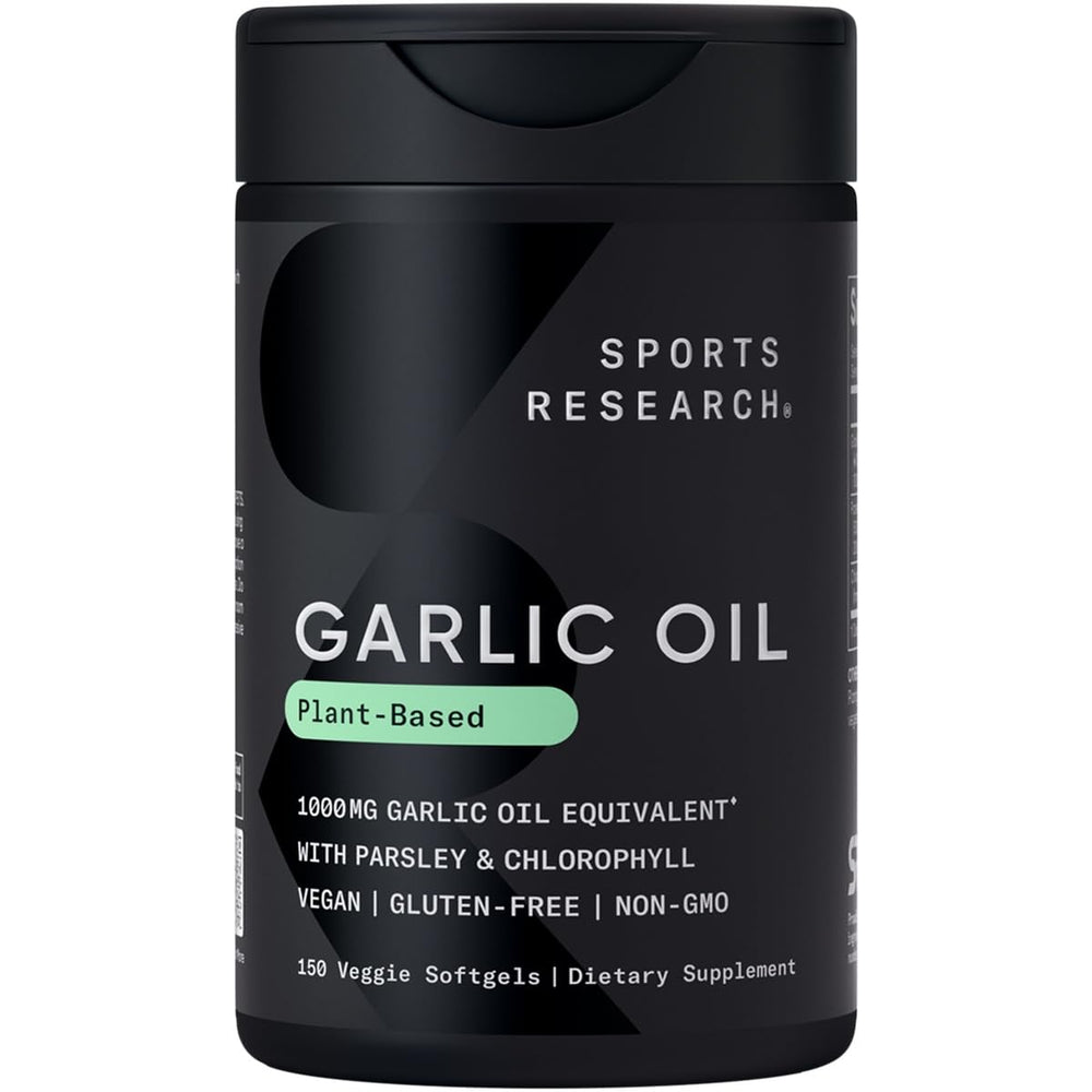 Front view of Sports Research Odorless Garlic Oil Pills 150 Plantgel Capsules