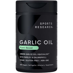 Front view of Sports Research Odorless Garlic Oil Pills 150 Plantgel Capsules