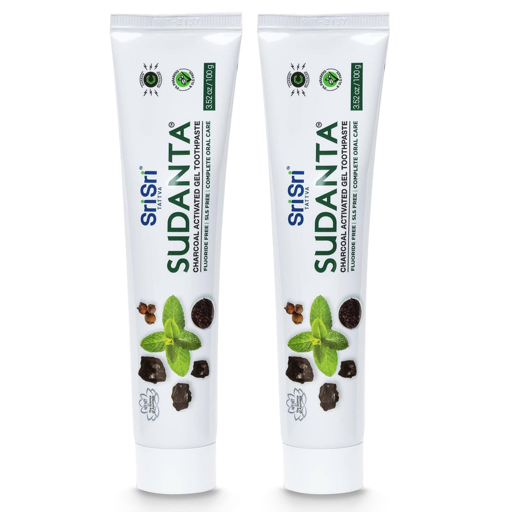 Front packaging of Sri Sri Tattva Sudanta Charcoal Toothpaste Gel