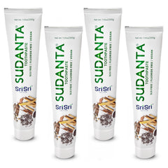 Front view of Sri Sri Tattva Sudanta herbal toothpaste tube with Ayurvedic branding