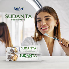 SLS-free and fluoride-free branding on Sudanta toothpaste
