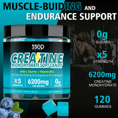 Back and nutrition panel of SSGP Creatine Monohydrate Gummies blueberry 120 count