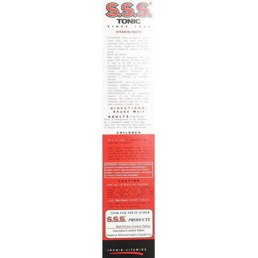 S.S.S. Tonic Iron and Vitamin B Liquid — back label view showing ingredients, 20 oz pack of 2