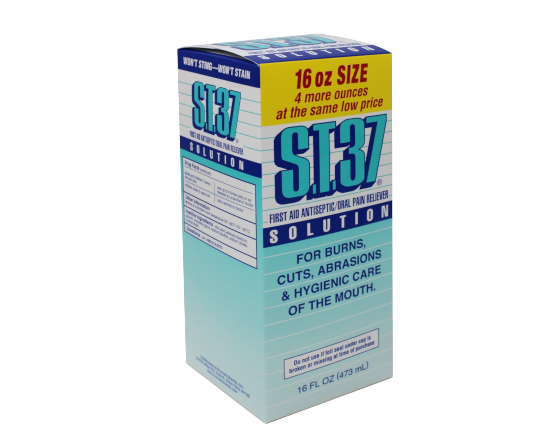 Back label detailing ingredients and warnings on ST 37 bottle