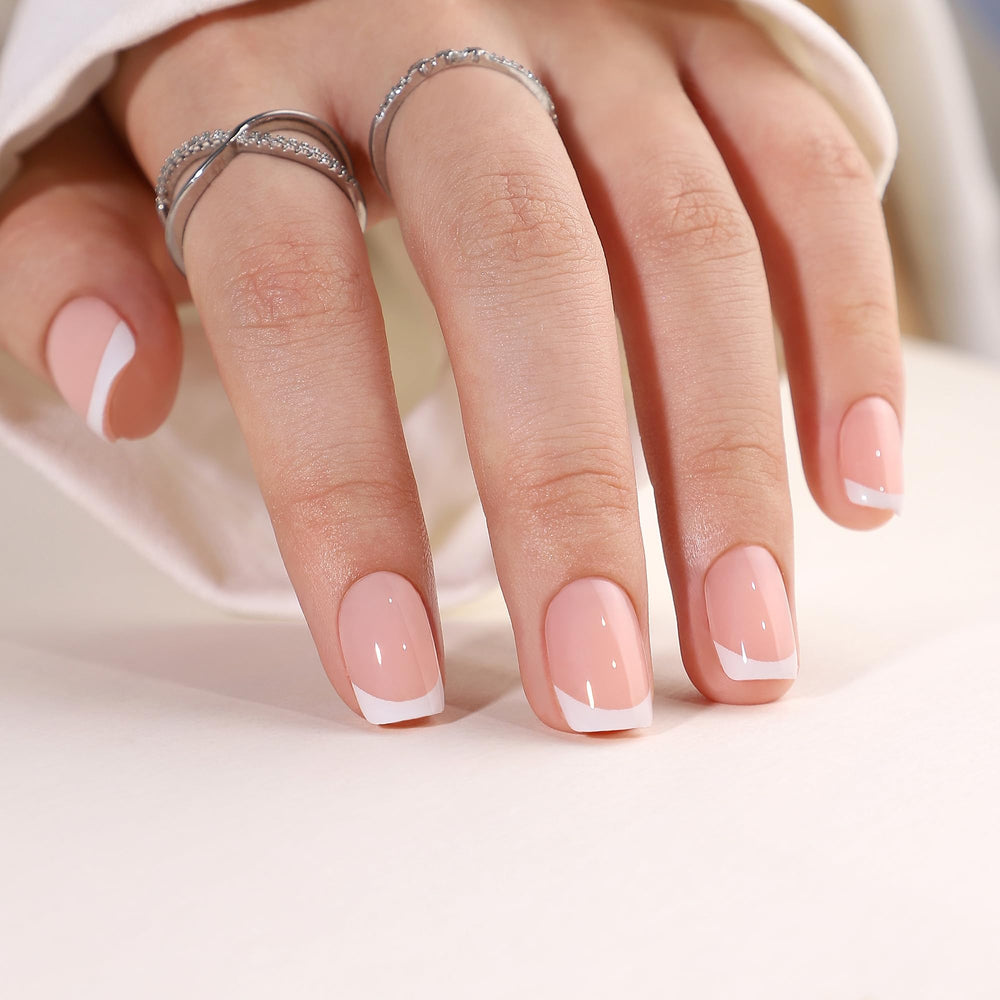 St. Friends press-on nails in almond French tip for easy home-glam.