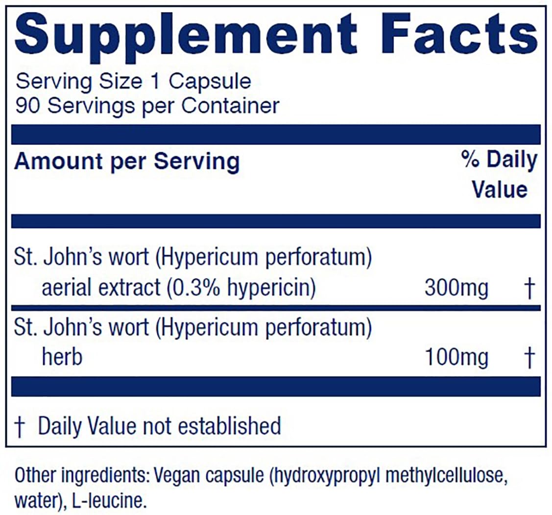 300mg St Johns Wort extract standardized to 0.3% hypericin (900mcg)