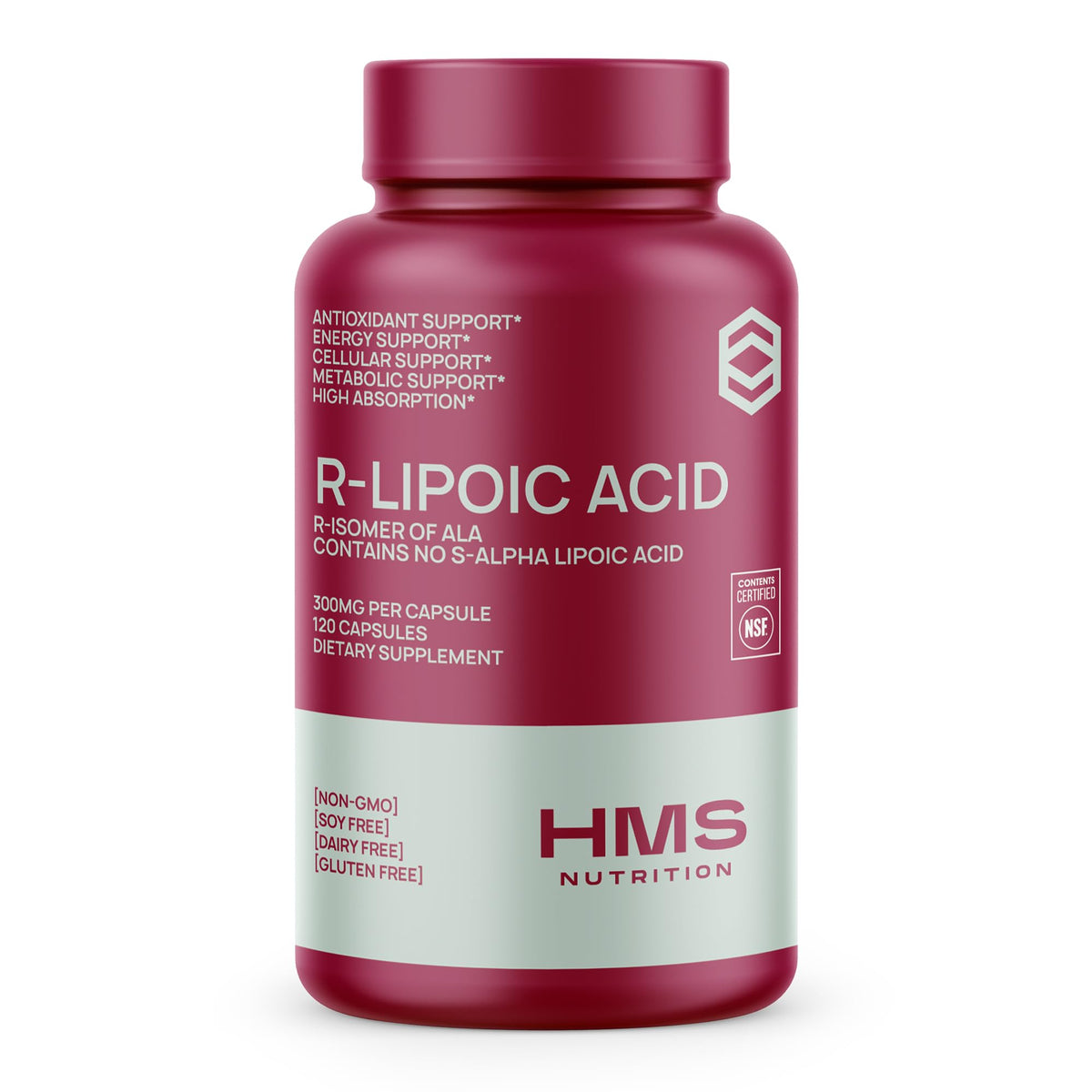 Hero image showing Stabilized R-Lipoic Acid 300mg bottle