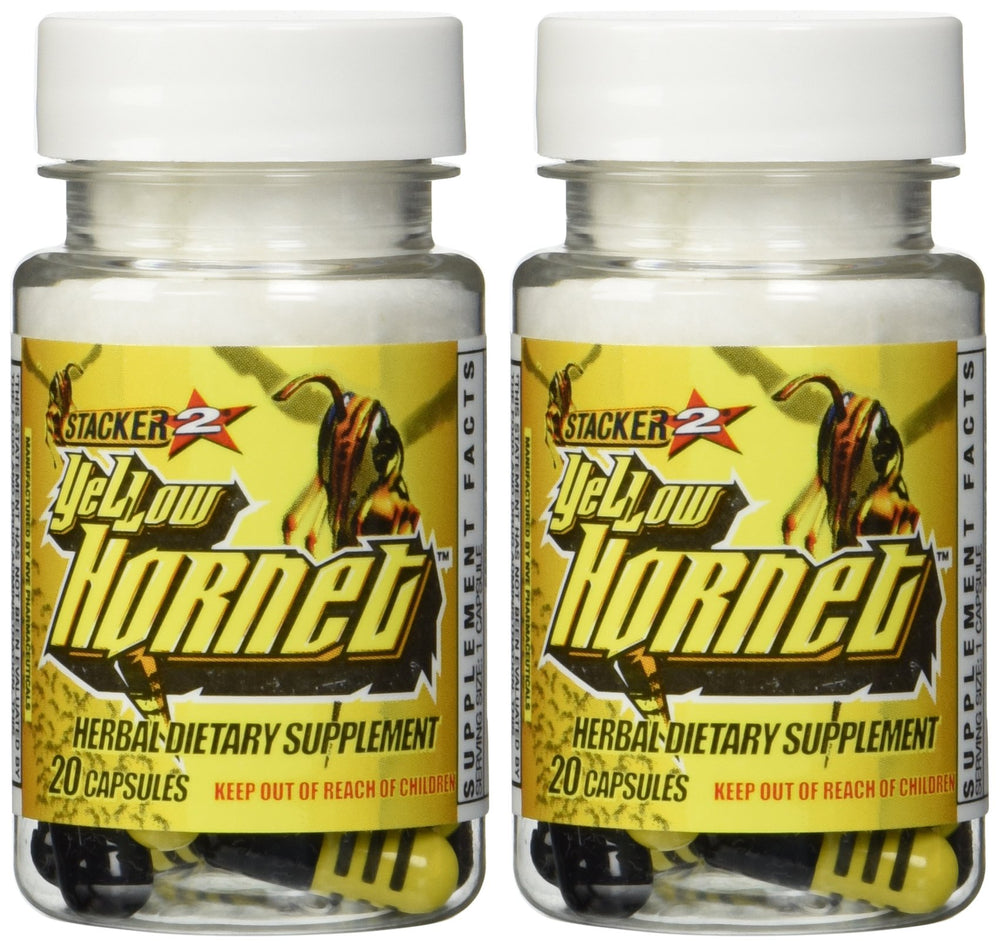 Stacker 2 Yellow Hornet Ephedra Free – 2 Bottles and 40 Capsules – Front View